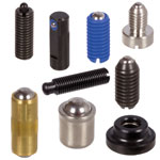 Spring-loaded thrust pieces, thrust pieces and threaded fasteners